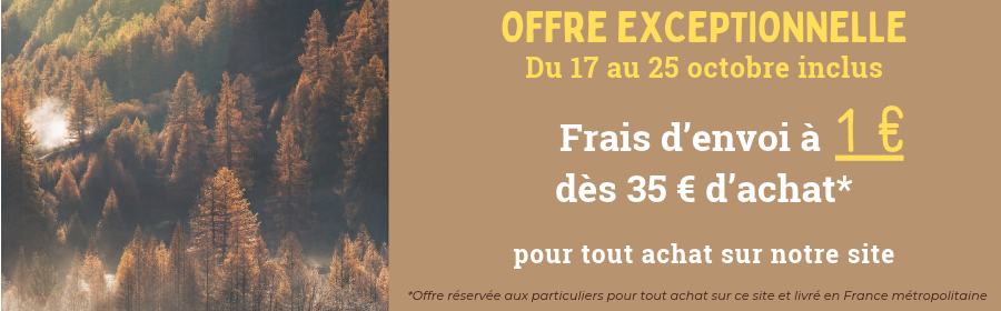 Cette image met en avant la promotion des frais d'envoi à 1 € dès 35 € d'achat du 17 au 25 octobre inclus